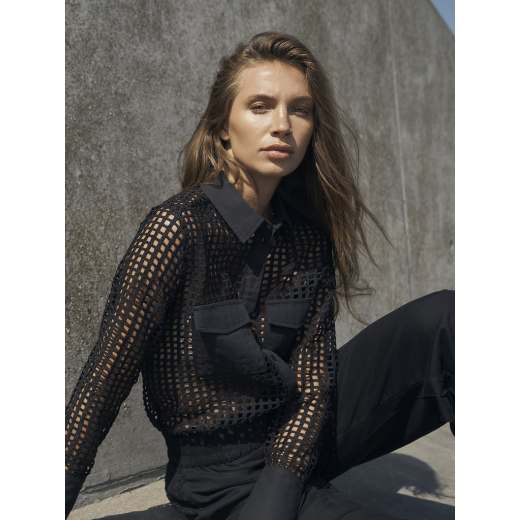 Yara Grid Lace Button Down Top
