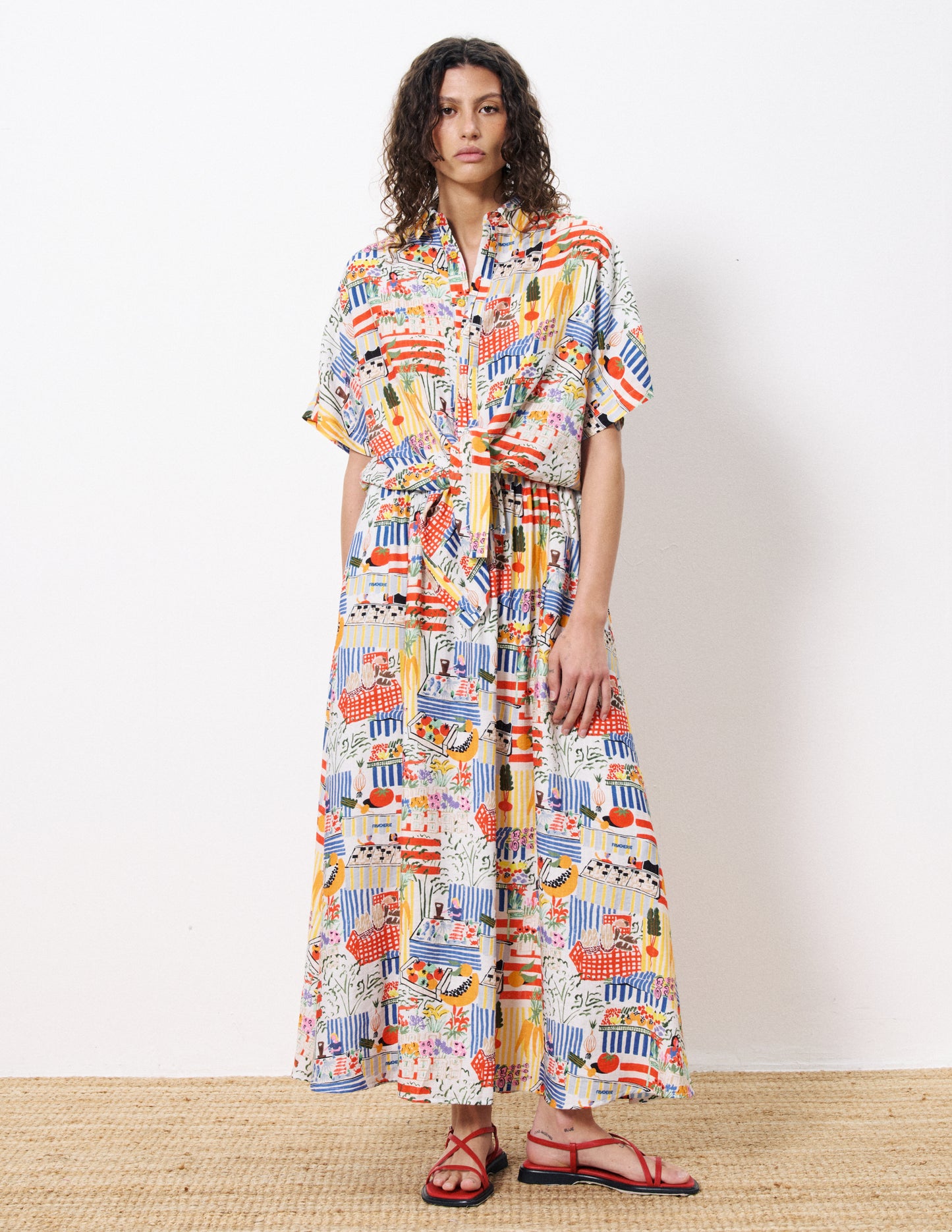 Celiane Market Print Button Down Top
