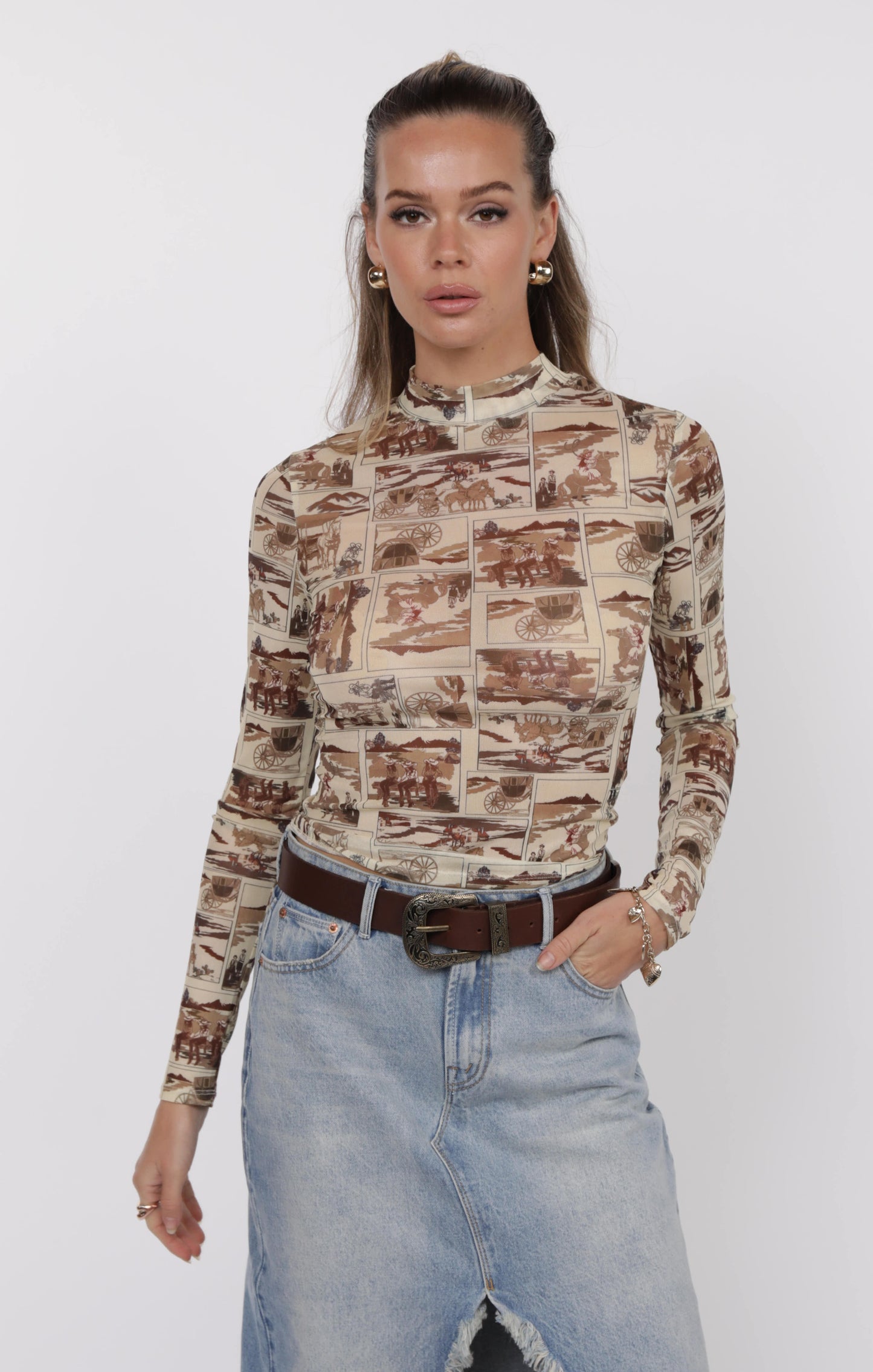 Giddy Up Mesh Long Sleeve Top