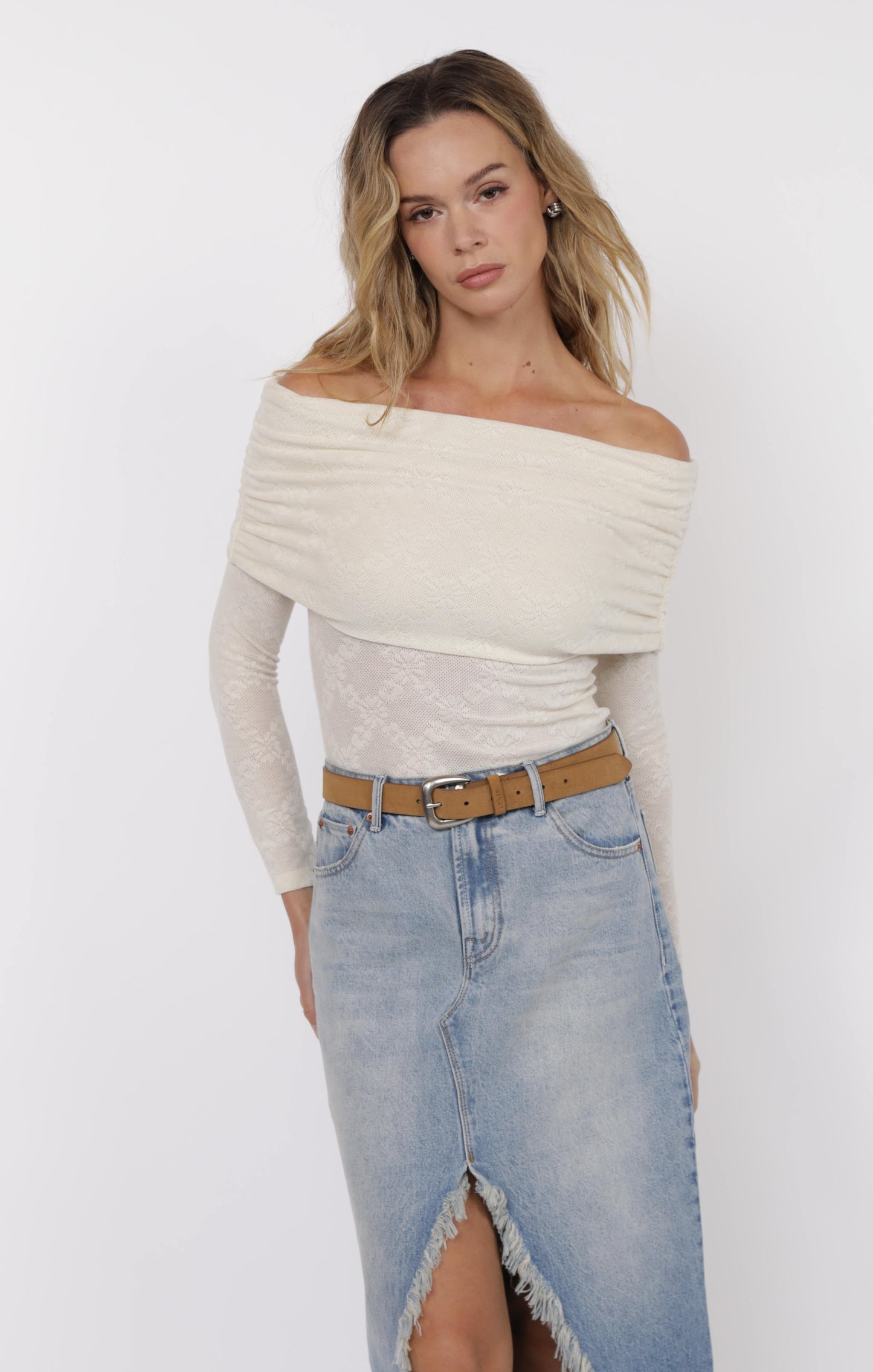 Roadhouse Jacquard Off the Shoulder Top