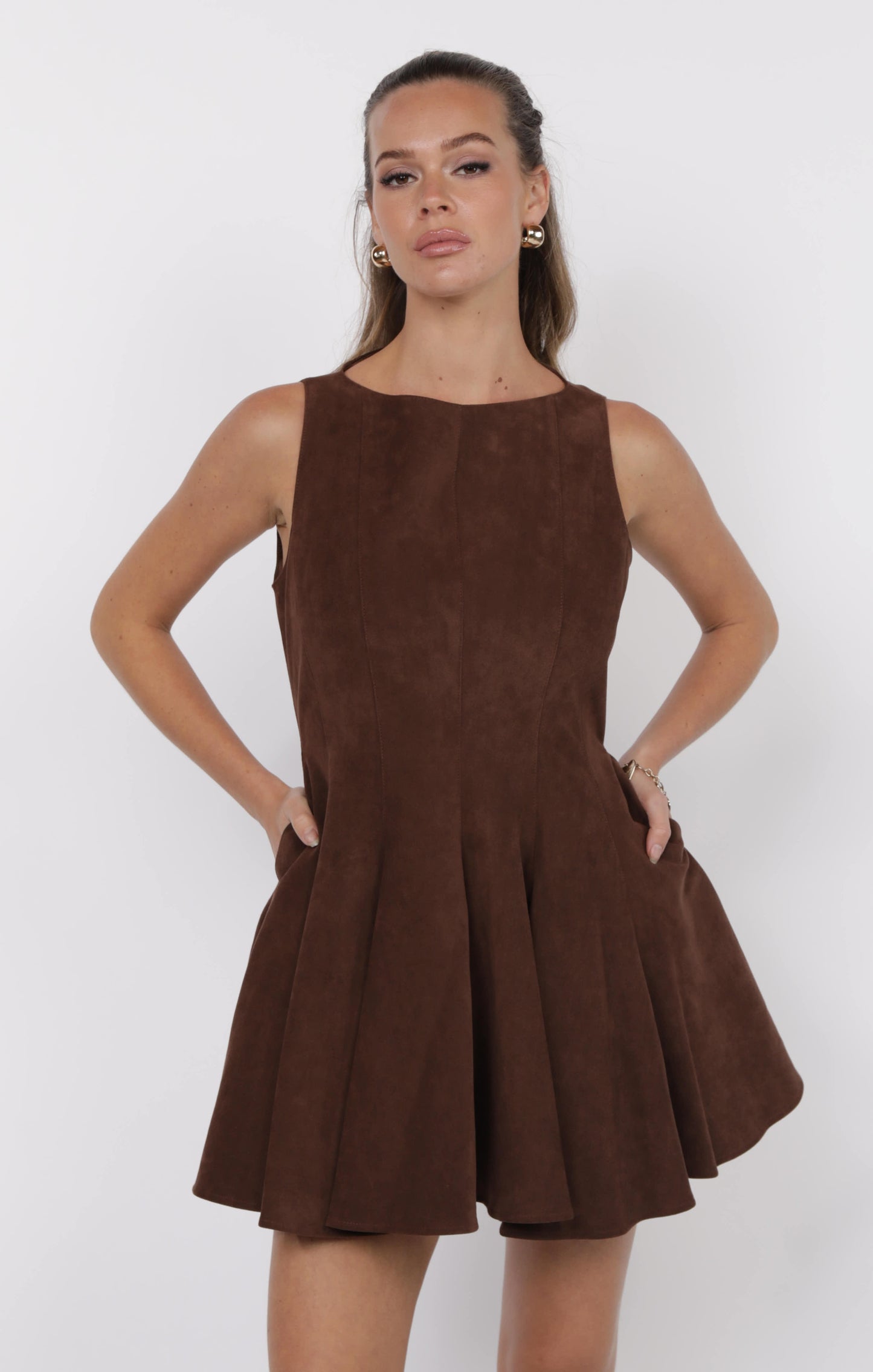 Far West Godet Detail Faux Suede Mini Dress