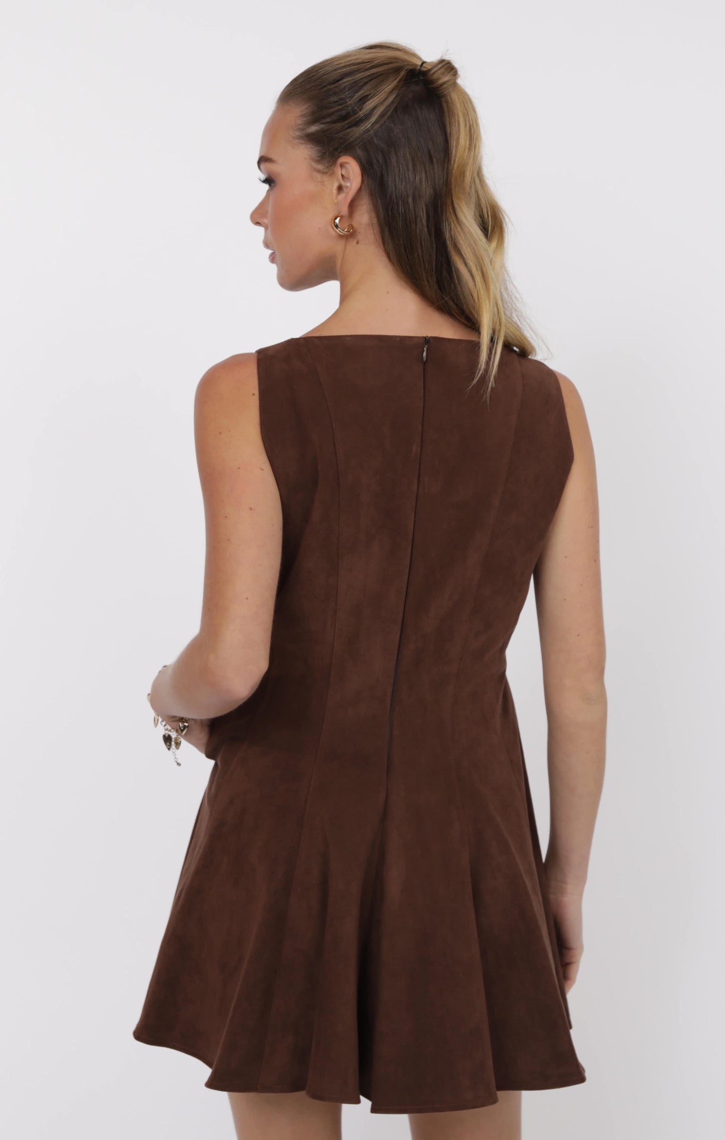 Far West Godet Detail Faux Suede Mini Dress