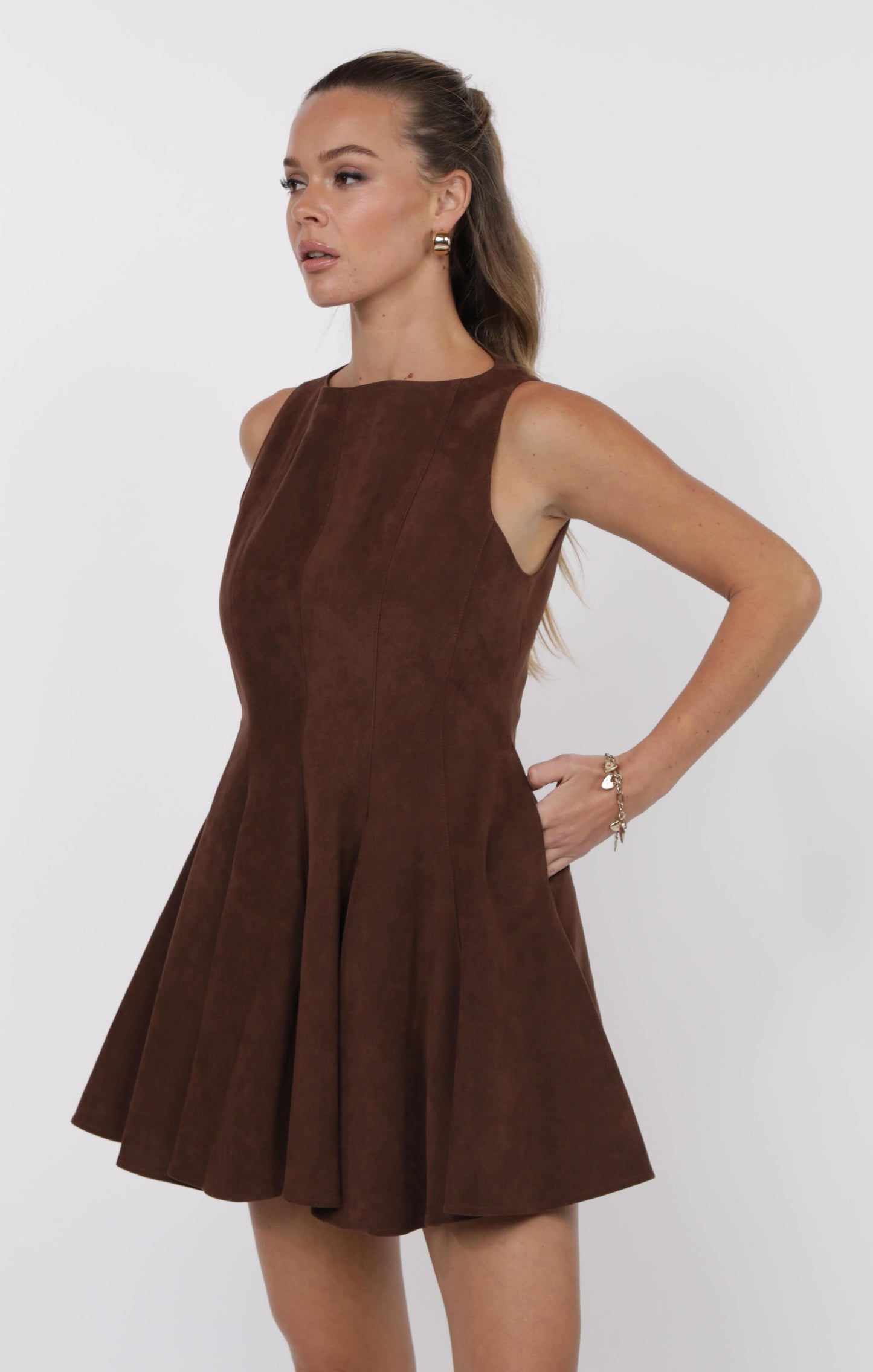 Far West Godet Detail Faux Suede Mini Dress
