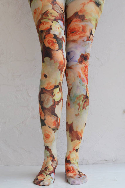 Radiant Roses Printed Art Tights