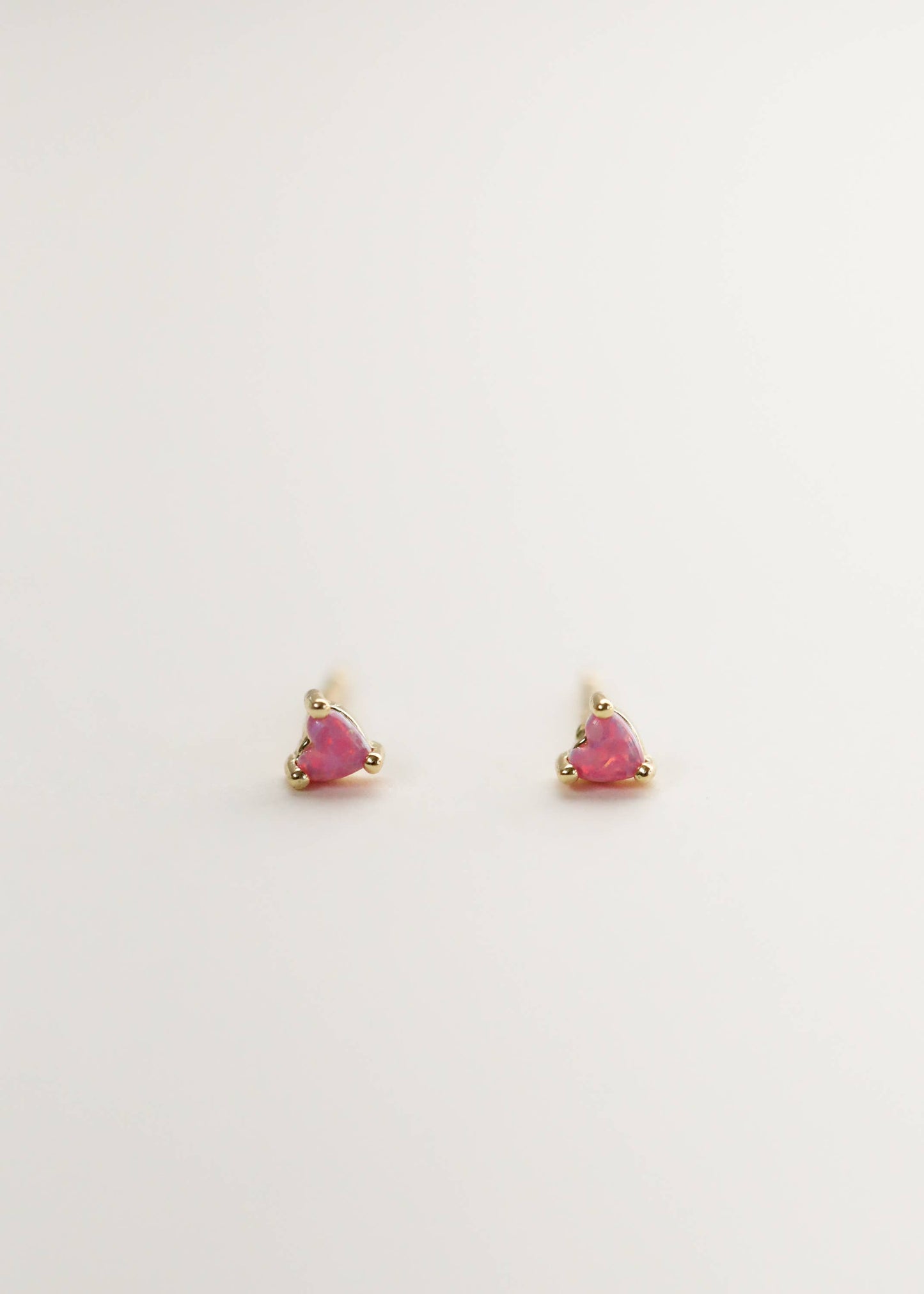 Tiny Pink Opal Heart Gold Earrings