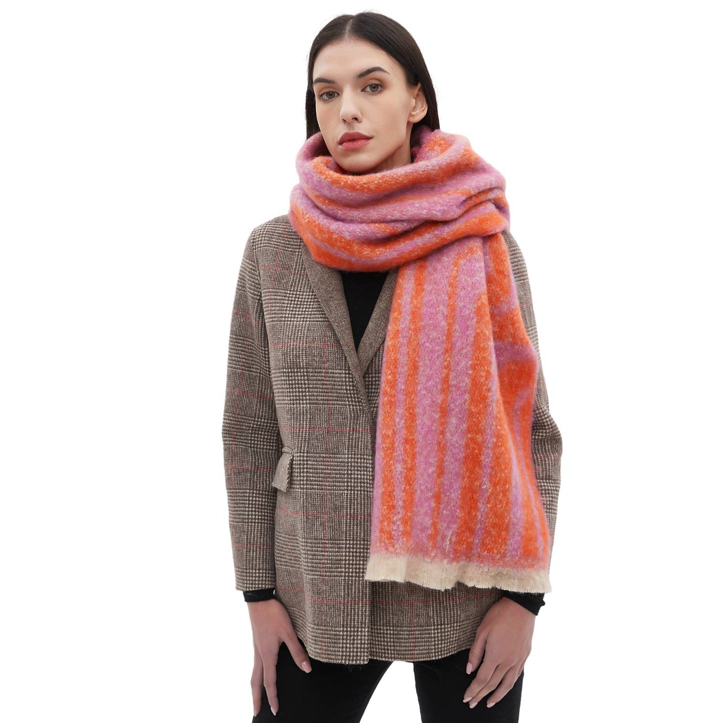 Soft Chunky Geometric Lines Fleece Scarf