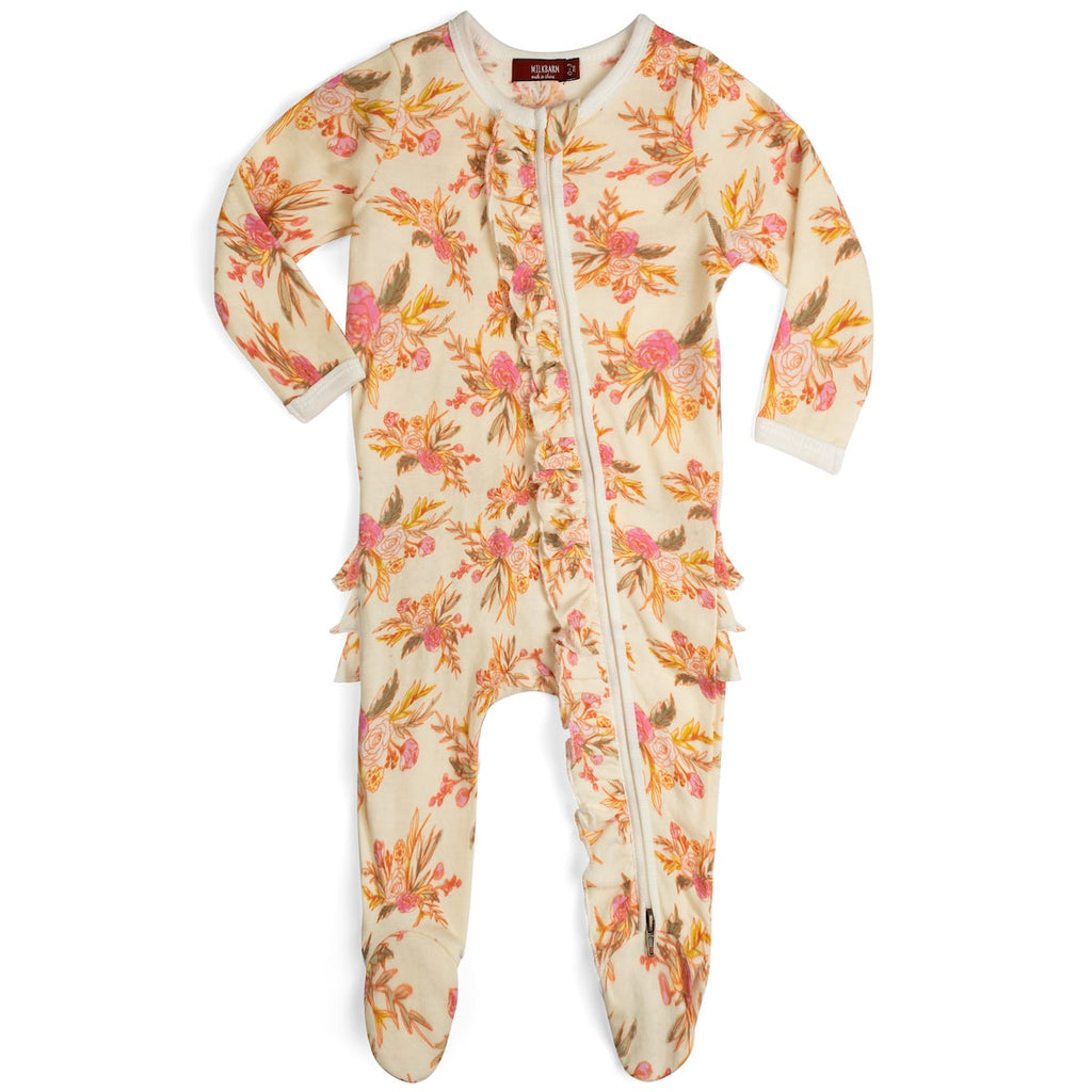 Bamboo Ruffle Zipper Footed Romper - Vintage Floral