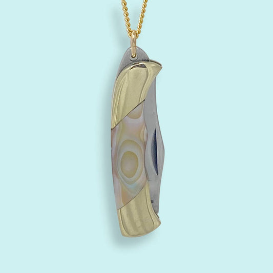 Shell Handled Mother-of-Pearl Knife on Gold Chain Necklace