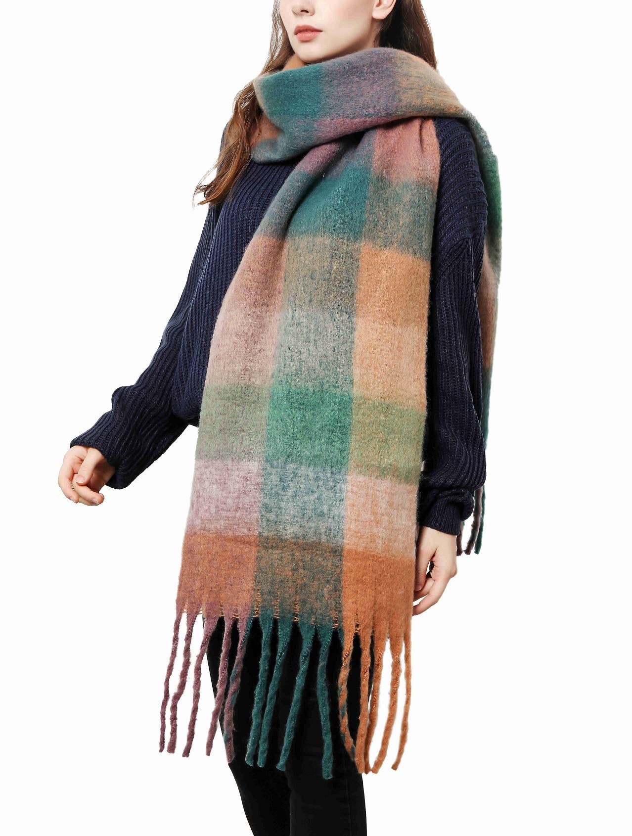 Oversized Long Fringe Fuzzy Scarf