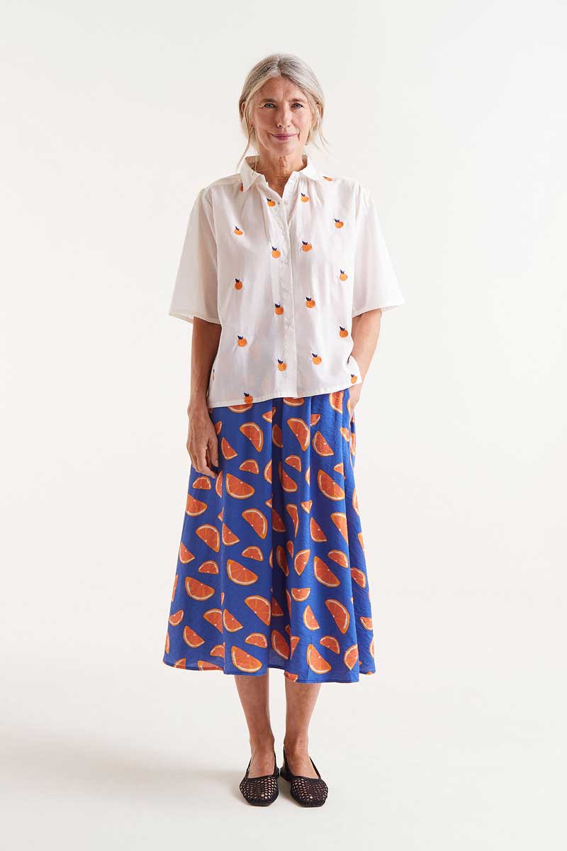 Goldie Orange Embroidered Buttondown Top