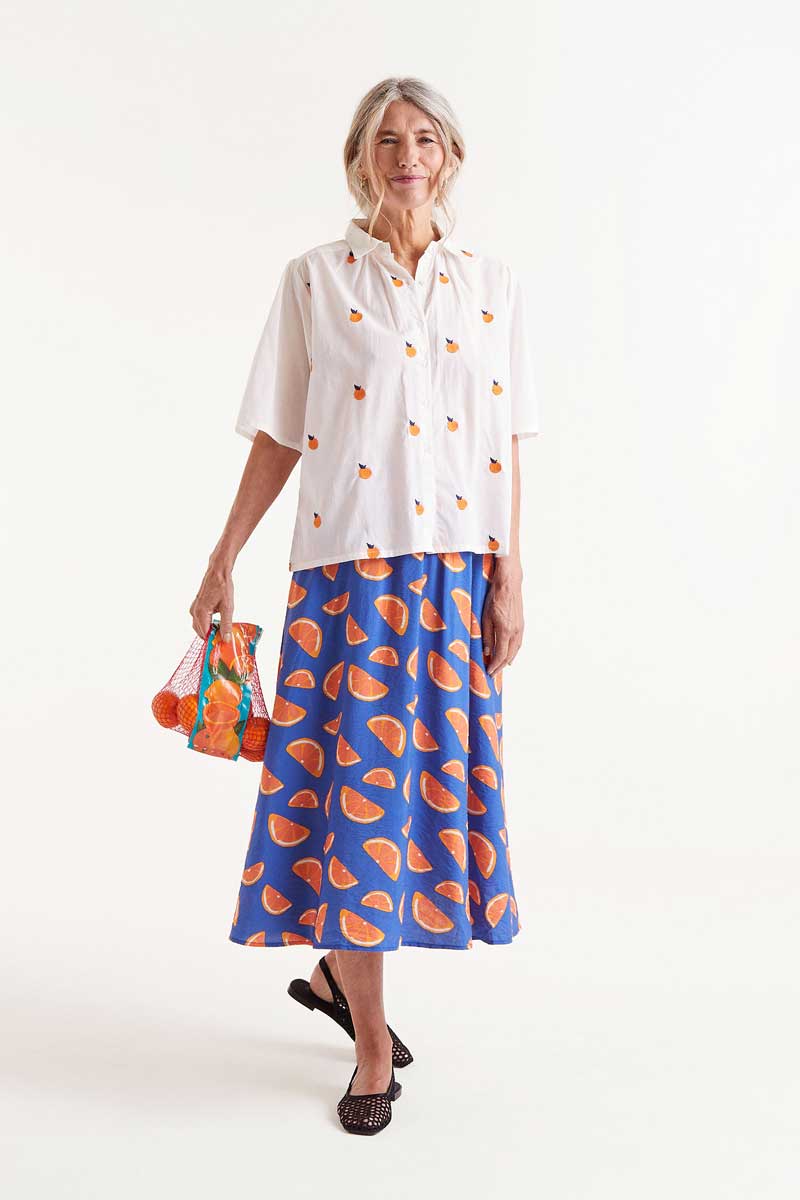 Goldie Orange Embroidered Buttondown Top