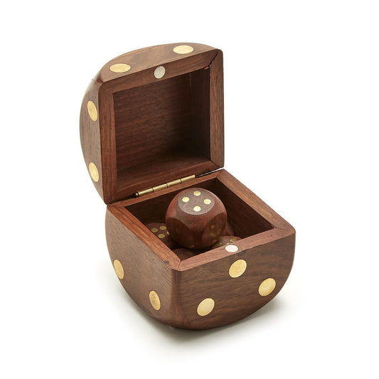 Wood Crafted Dice Box w/ 6 Dice