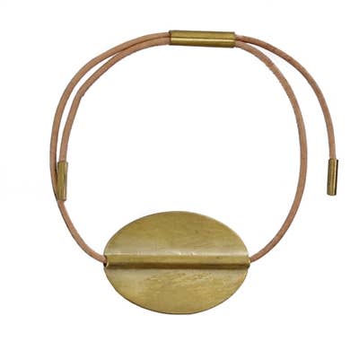 Aga Bracelet with Oval Brass & Natural Leather