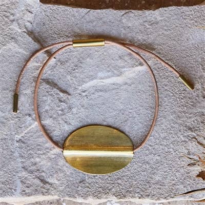 Aga Bracelet with Oval Brass & Natural Leather