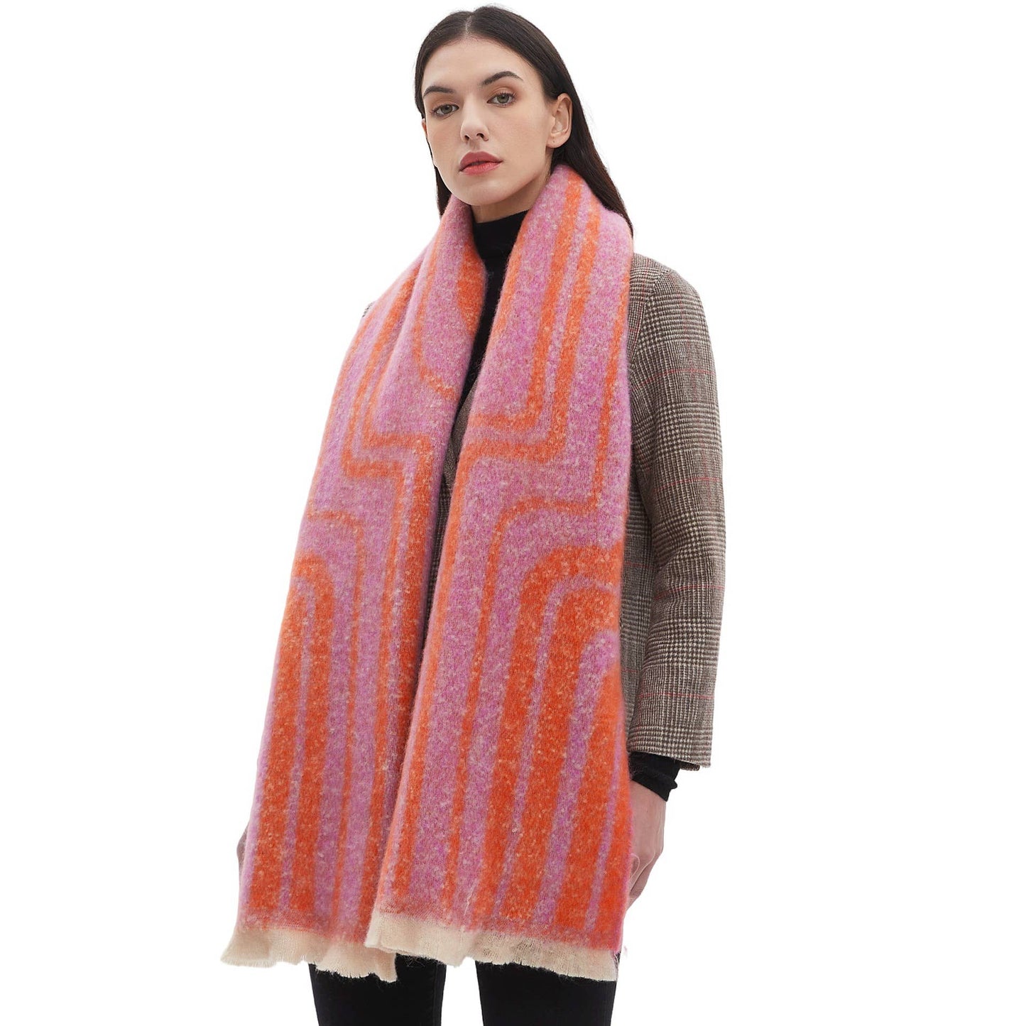 Soft Chunky Geometric Lines Fleece Scarf