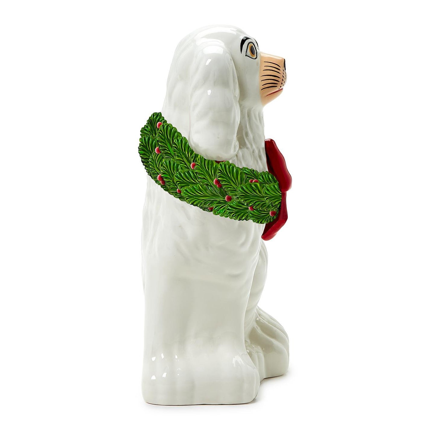 Holiday Wreath Ceramic Staffordshire Dog Statues SET OF 2