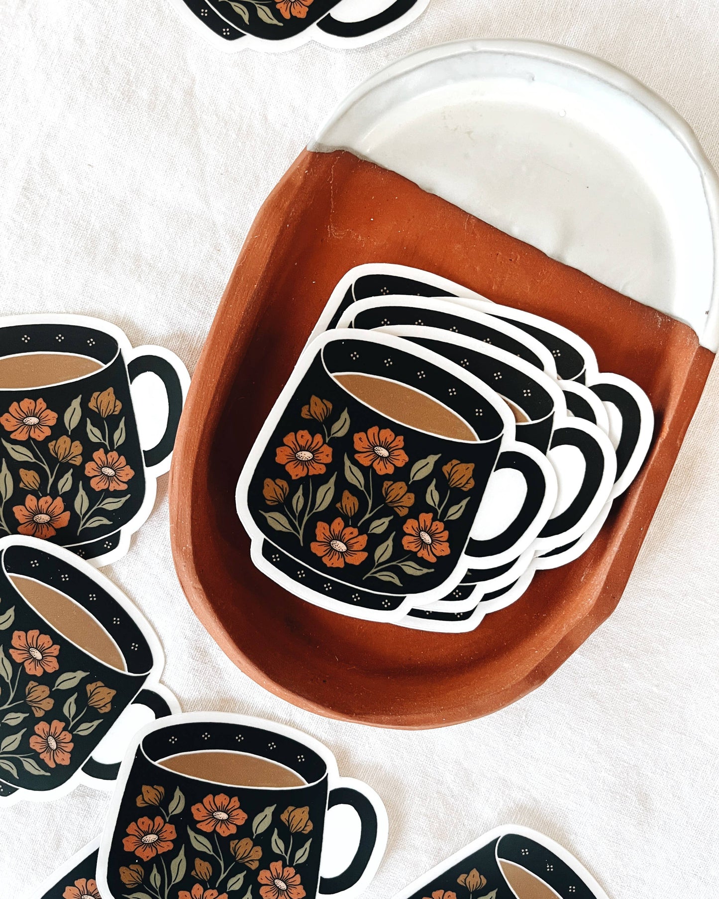 Tea Cup / Coffee Mug Floral Vinyl Sticker