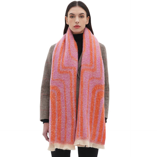 Soft Chunky Geometric Lines Fleece Scarf