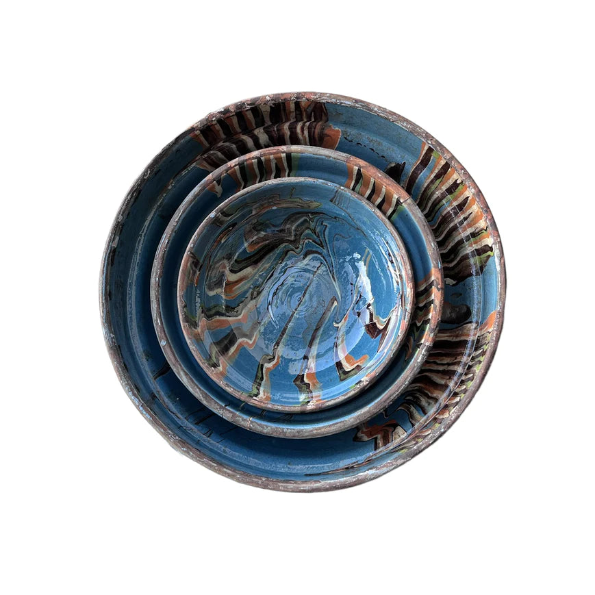 Handmade Mediterranean Marbleized Cottage Crafted Bowls