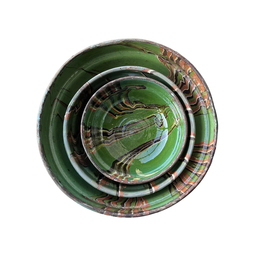 Handmade Mediterranean Marbleized Cottage Crafted Bowls