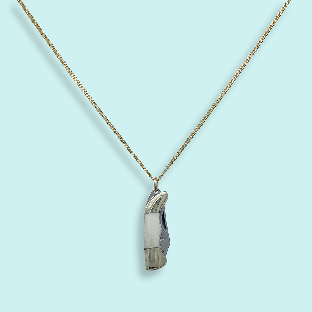 Small Bone Handled Knife On Gold Chain