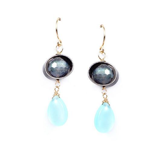 Labradorite Ball with Chalcedony Drop Earring