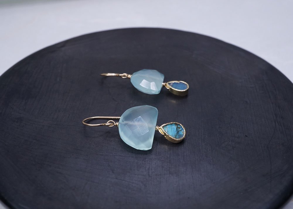 Chalcedony Half Moon with Labradorite Earring