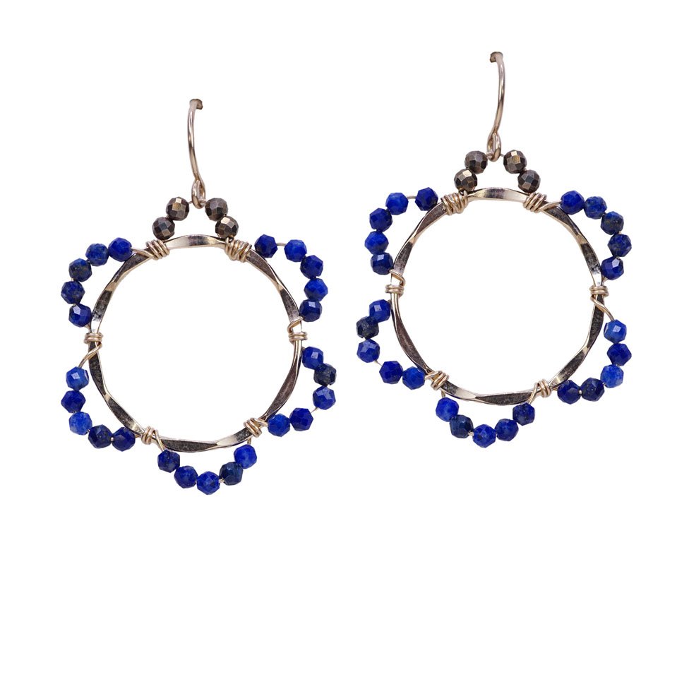 Lapis and Pyrite 14k Gold-Filled Circle Flower Earrings