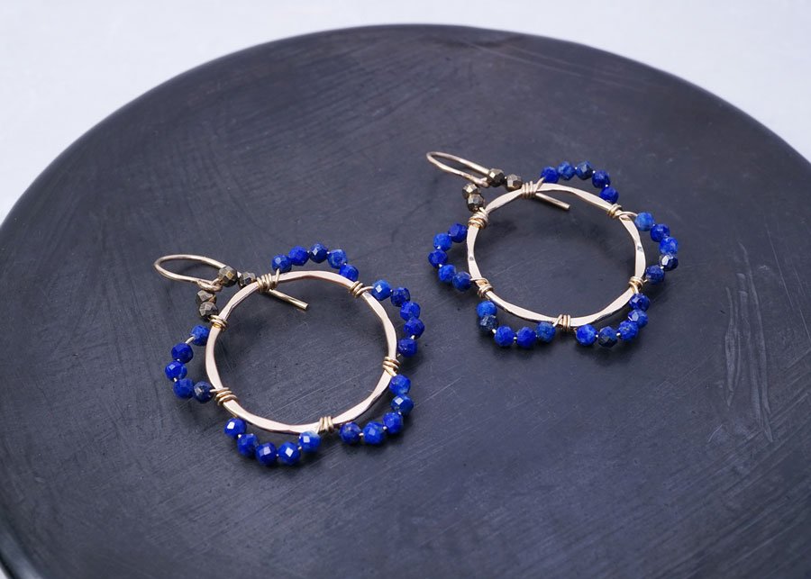 Lapis and Pyrite 14k Gold-Filled Circle Flower Earrings