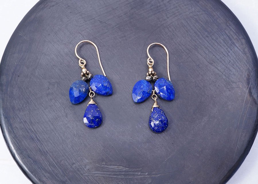 Lapis and Gold Flower Earrings