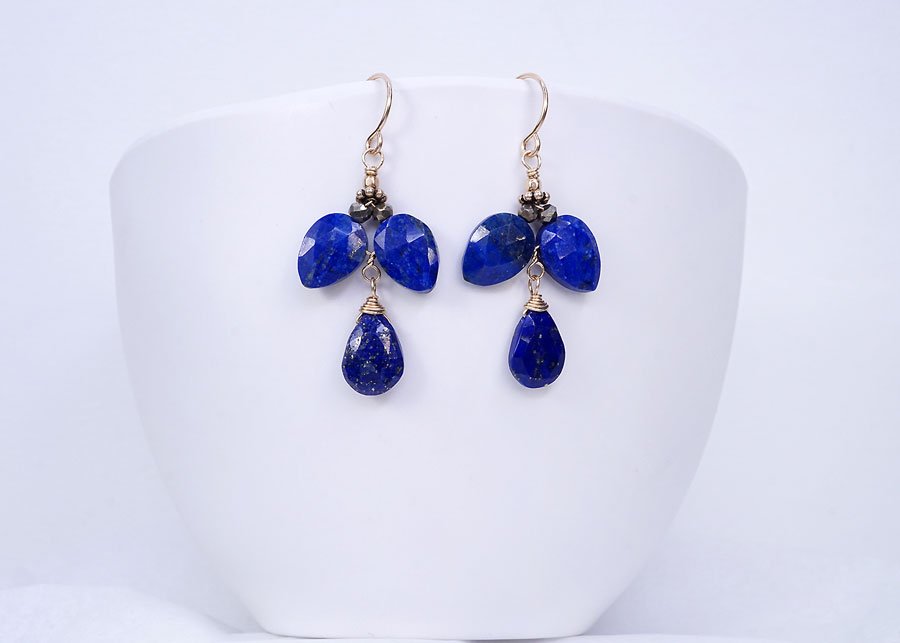 Lapis and Gold Flower Earrings