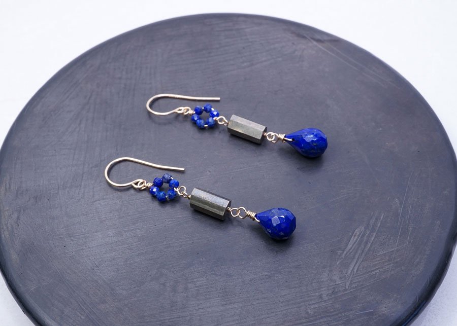 Lapis and Pyrite Tower Earrings