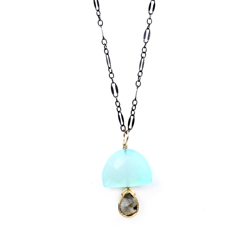 Chalcedony Half Moon with Labradorite Pendant Necklace