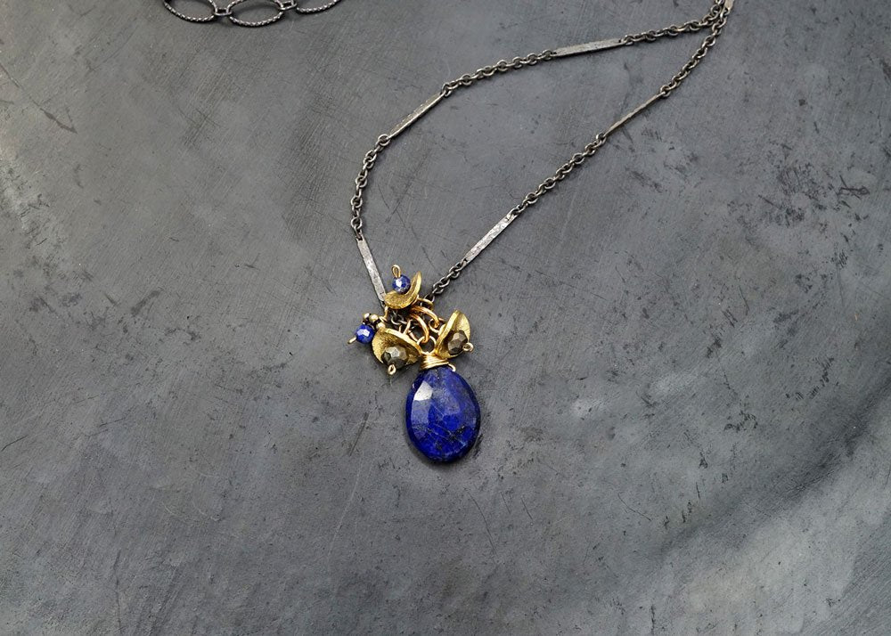 Lapis, Gold, Pyrite Small Cluster Necklace