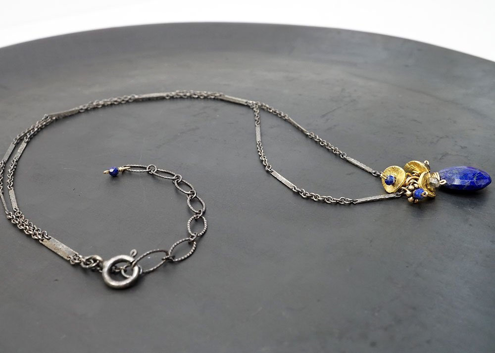 Lapis, Gold, Pyrite Small Cluster Necklace