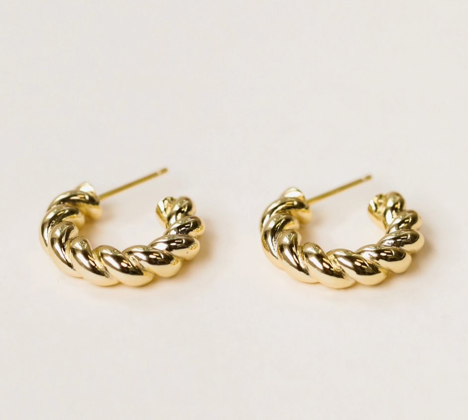 Golden Hoop Earrings - Twisted