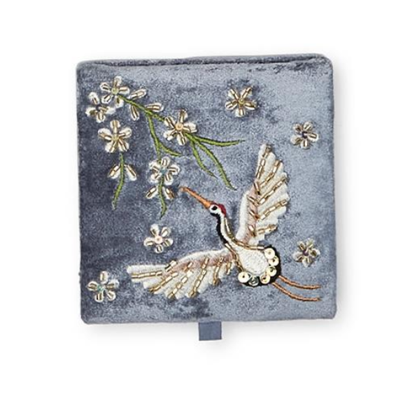 Heron Embroidered and Embellished Trinket Box