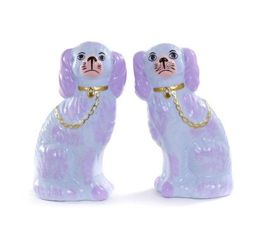 6" Ceramic Staffordshire Dog Pair: Purple