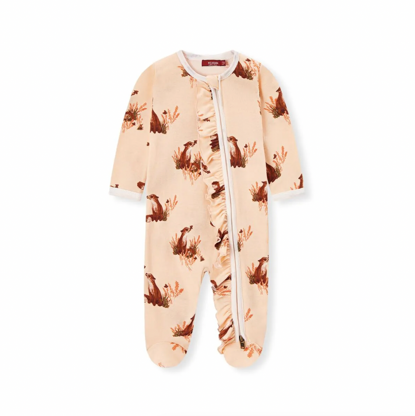 Organic Cotton Ruffle Zipper Footed Romper - Floral Fox