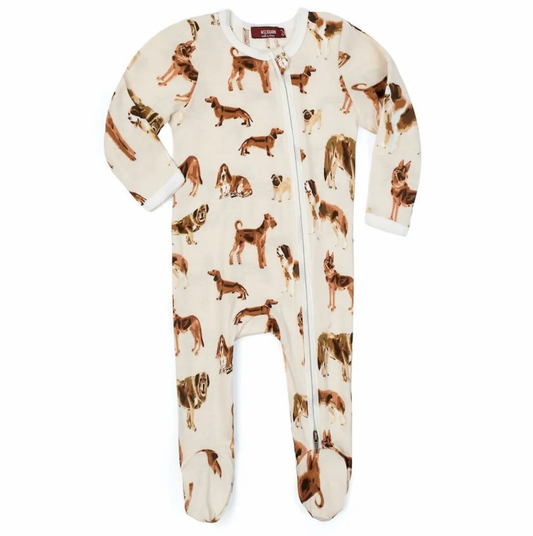 Organic Cotton Zipper Footed Romper - Natural Dog