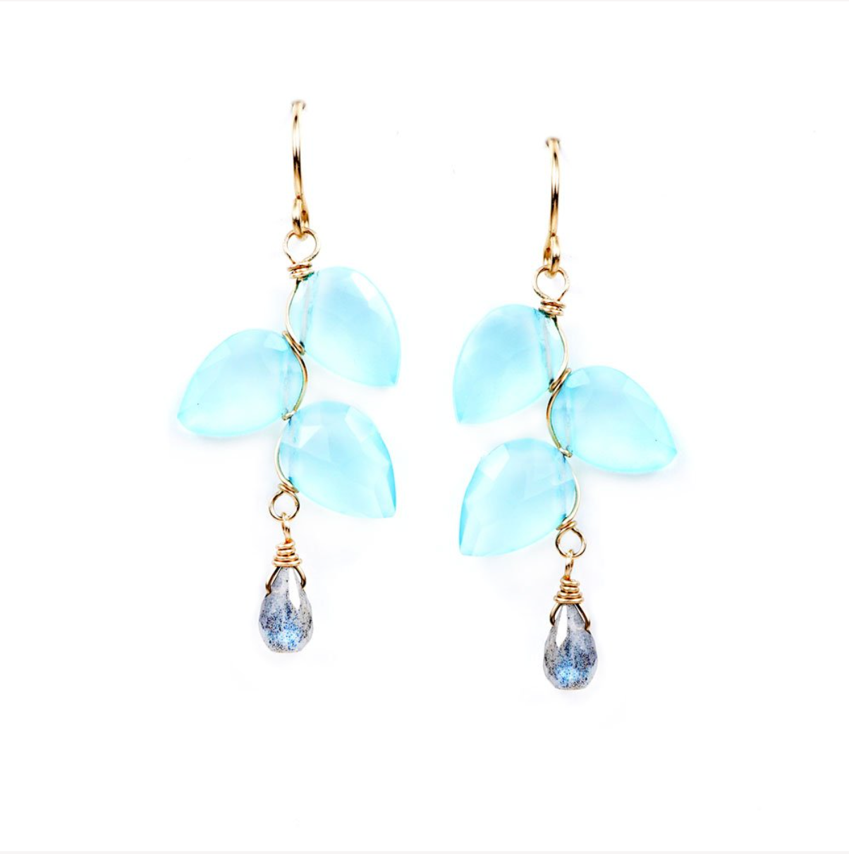 Chalcedony Petals with Labradorite Drop Earrings