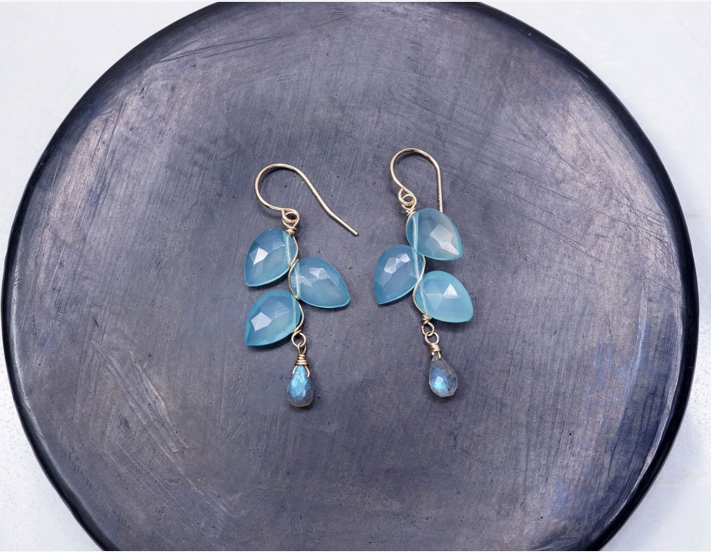 Chalcedony Petals with Labradorite Drop Earrings