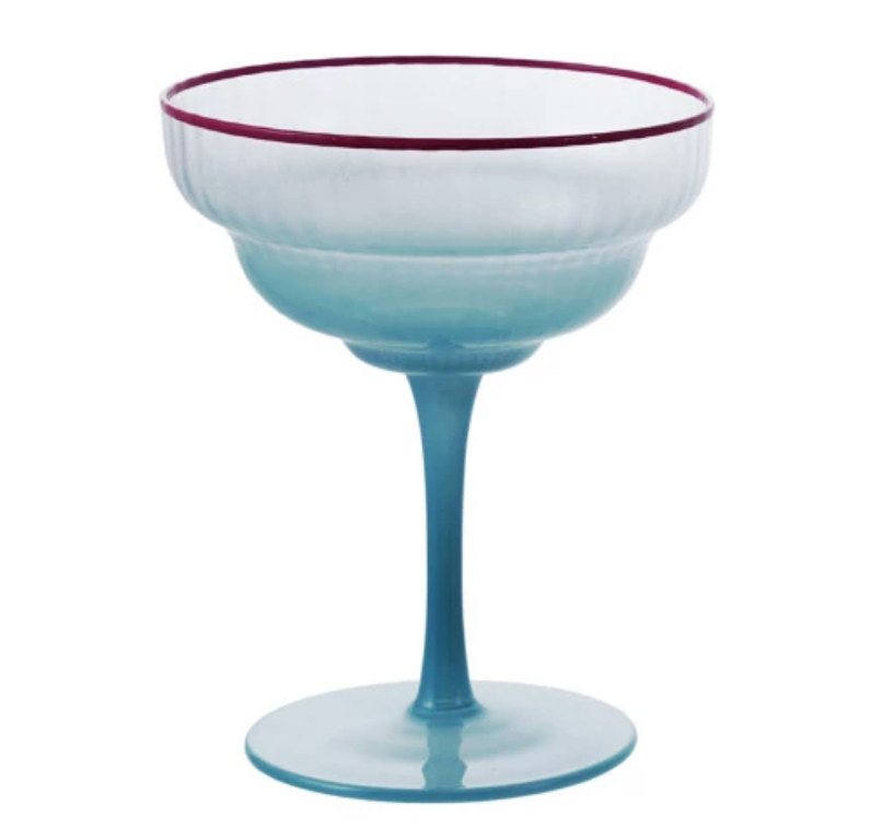 Ombre Fluted Coupe Glass w/ Colored Rim