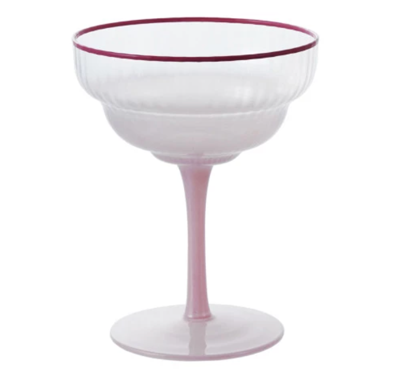 Ombre Fluted Coupe Glass w/ Colored Rim