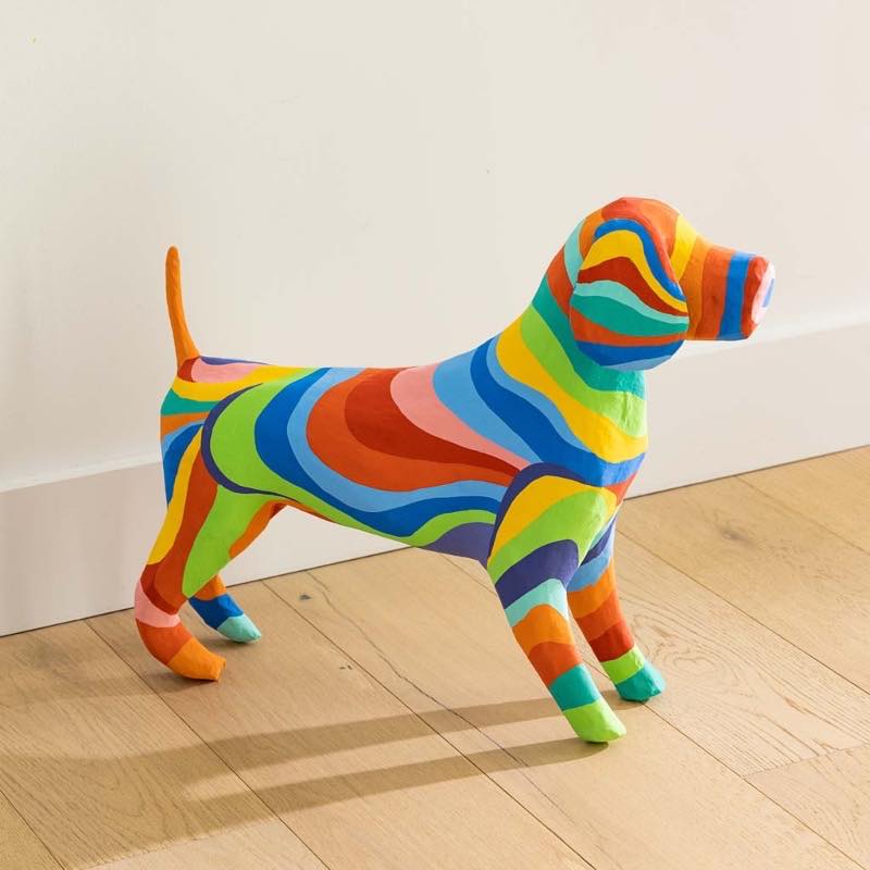 Handmade Papier Mache Bello the Rainbow Beagle