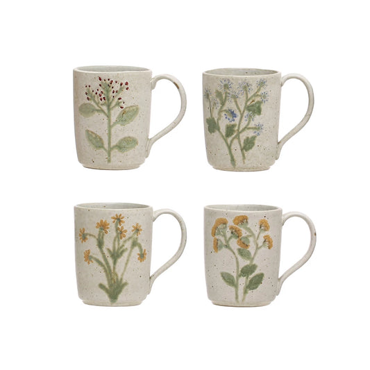 Yuki 12 oz. Hand-Painted Botanical Stoneware Mug