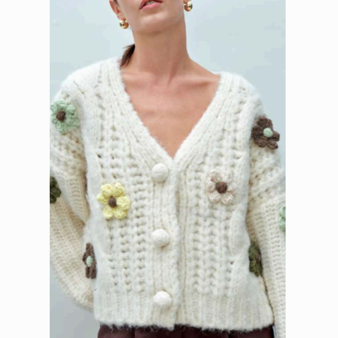 Viola Flower Chunky Cardigan