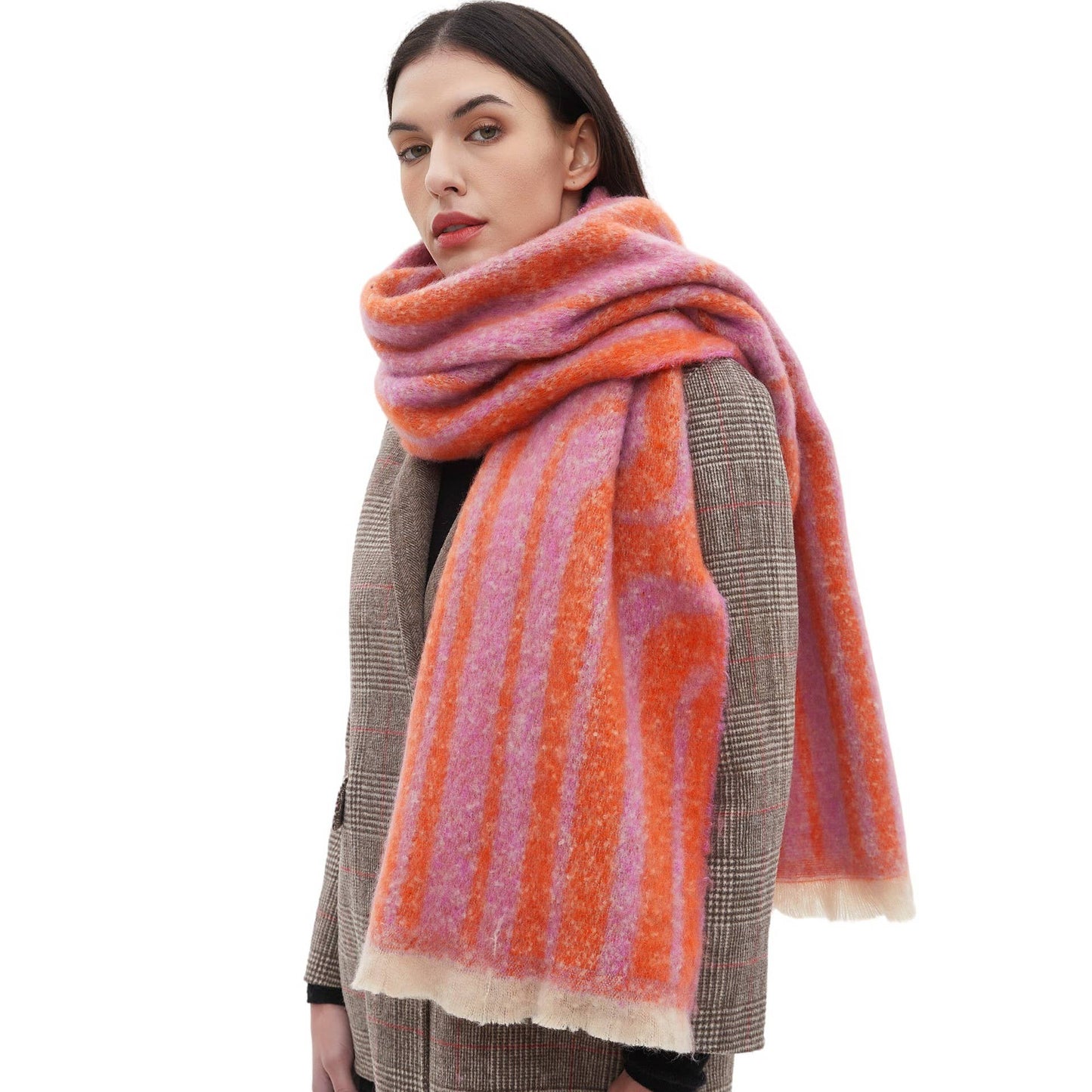 Soft Chunky Geometric Lines Fleece Scarf