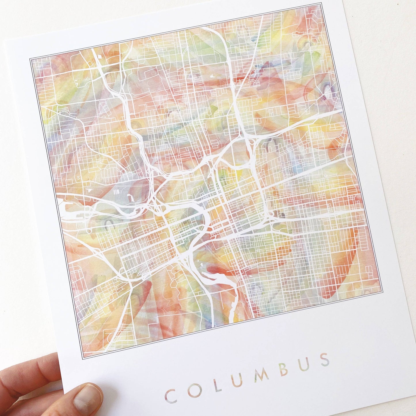 Columbus, Ohio Pride Rainbow Watercolor Map Art Print