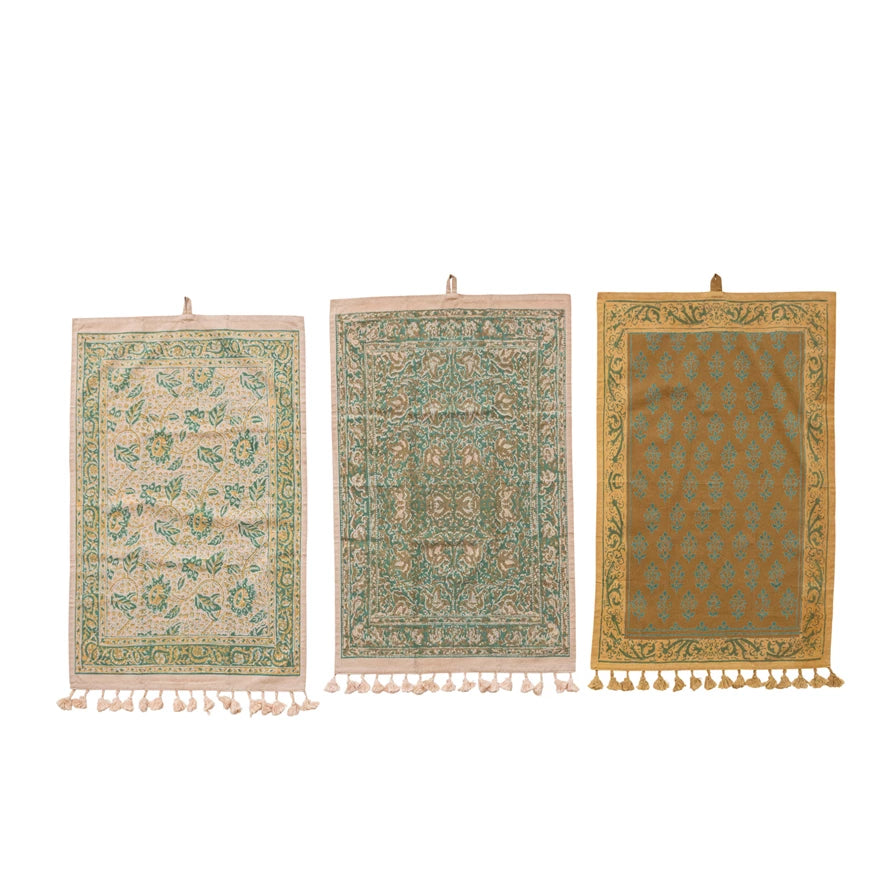 Anika Cotton Printed Tea Towels with Tassels & Loop